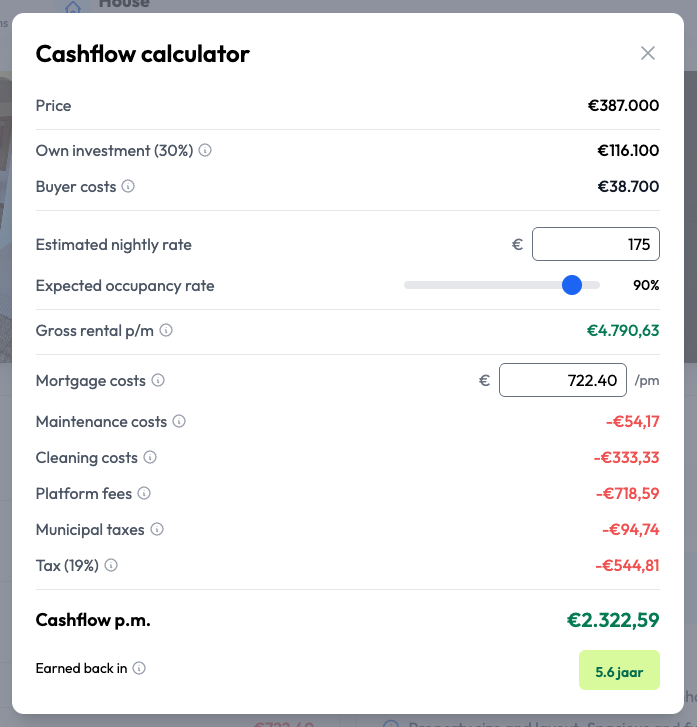 Cashflow calculation for Tenerife case